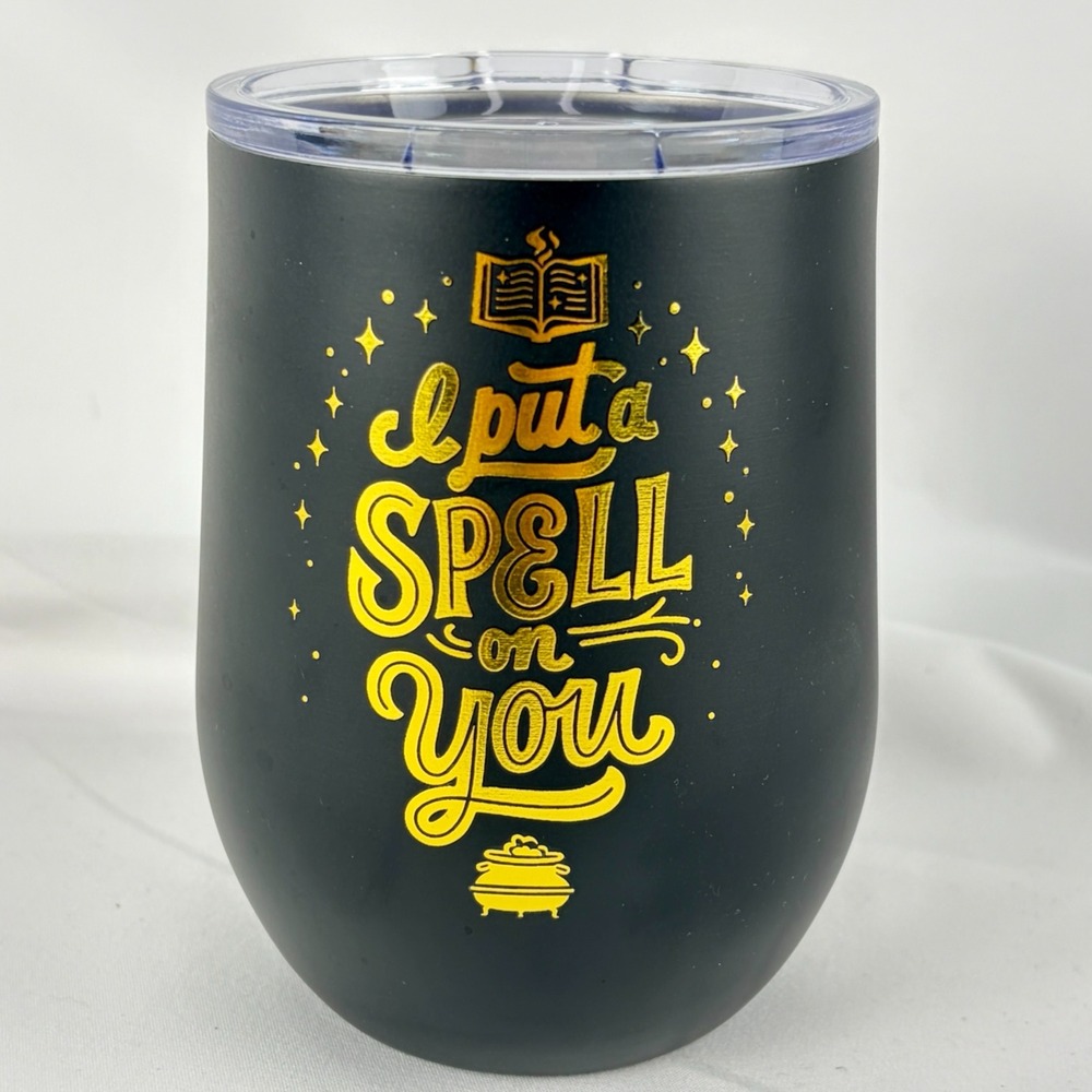 Hallmark Hocus Pocus I Put a Spell On You Insulated Stemless Wine Glass Cup Lid